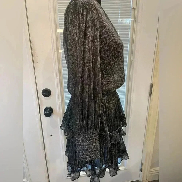MISA Los Angeles NWT Metallic Black & Silver Smocked Mini Dress Womens Size XS - Picture 4 of 12